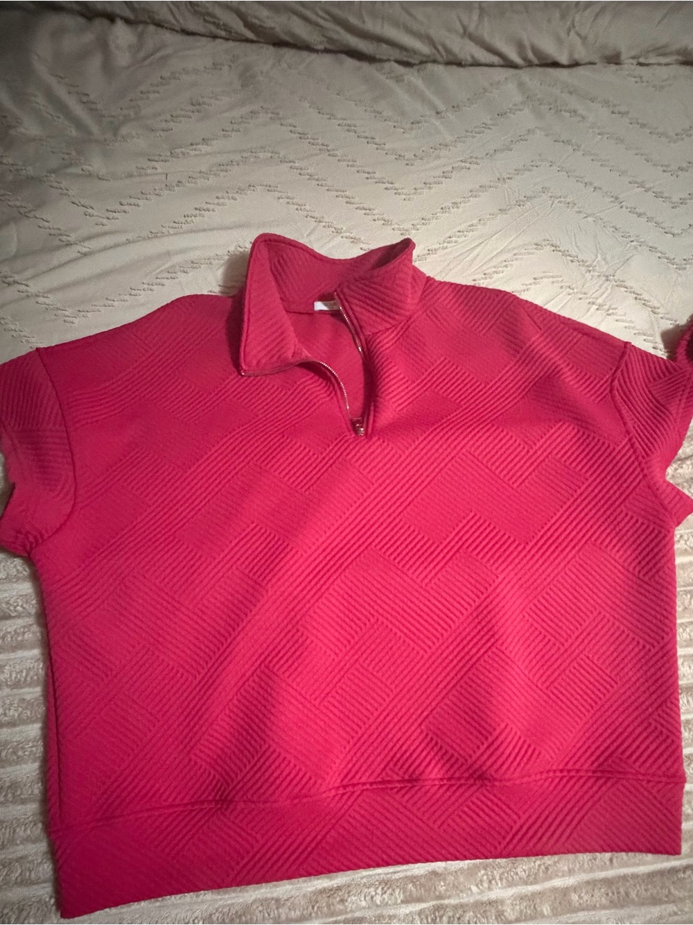 Bright Pink Short-Sleeve Quarter-Zip Pullover set